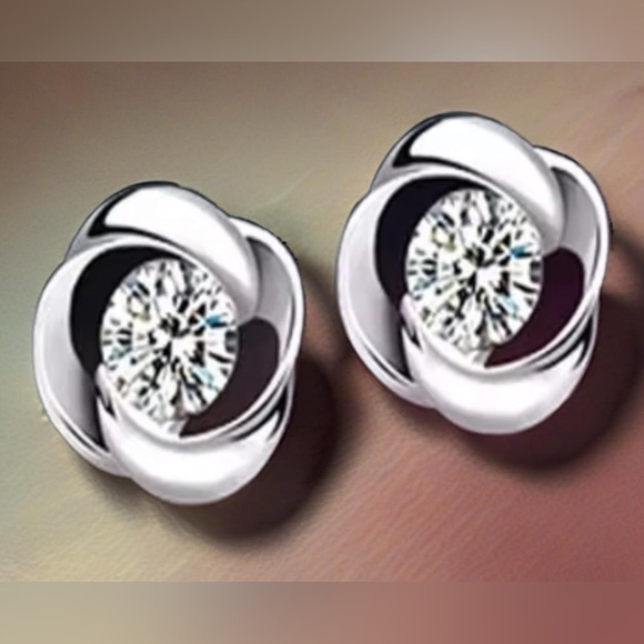 Small Rhodiom Plated Silver Earrings With Crystal. - Picture 1 of 3